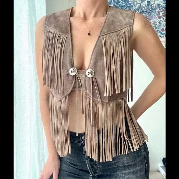 Vintage suede/leather fringe vest - Picture 1 of 5